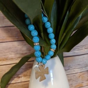 Fashion Turquoise bead and cross bracelet